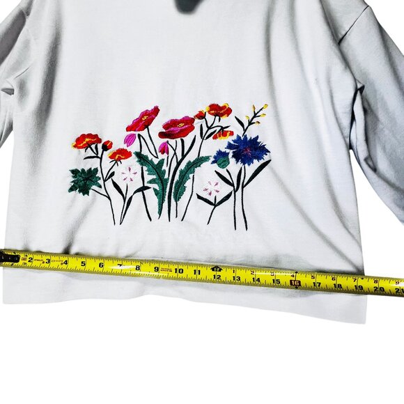 Floral Embroidered White Sweatshirt Hoodie Design on Back Sleeves Almost Famous - Picture 10 of 12
